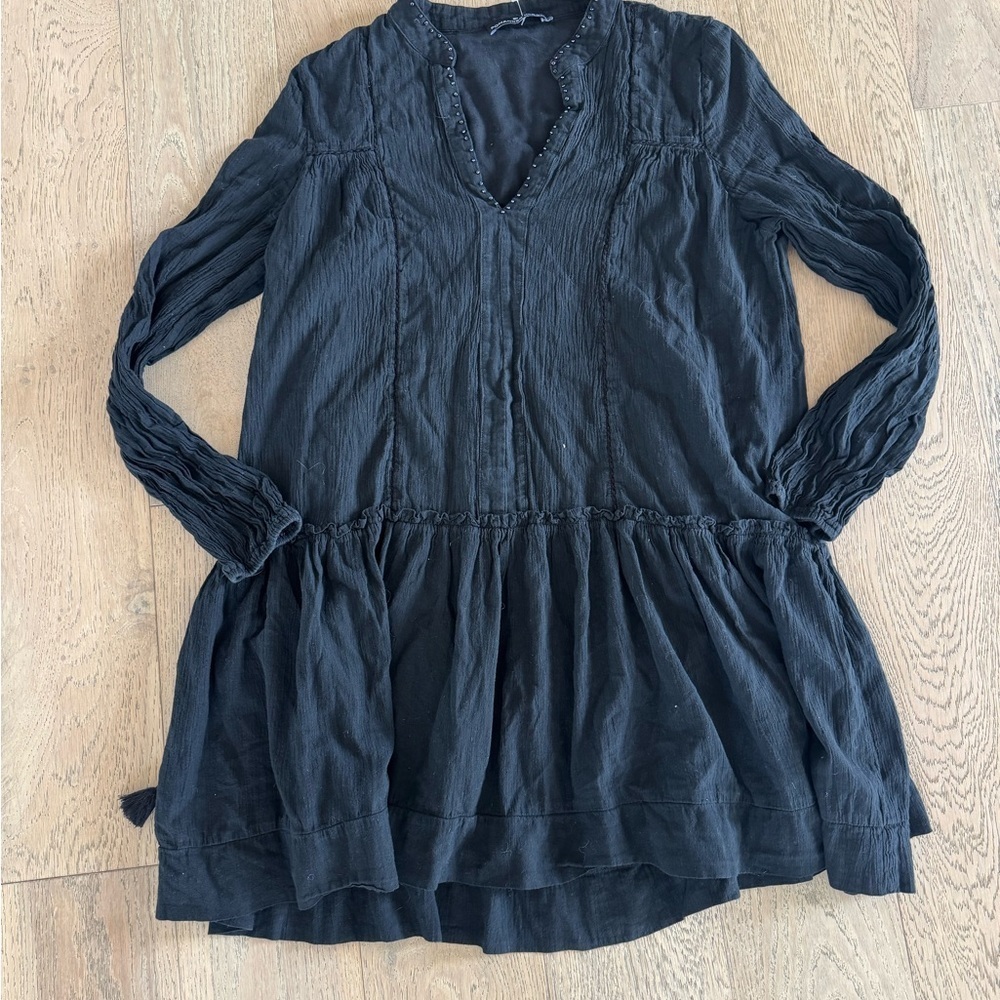 Pomander Place V Neck Mini Dress with Beaded Deatils Black XL